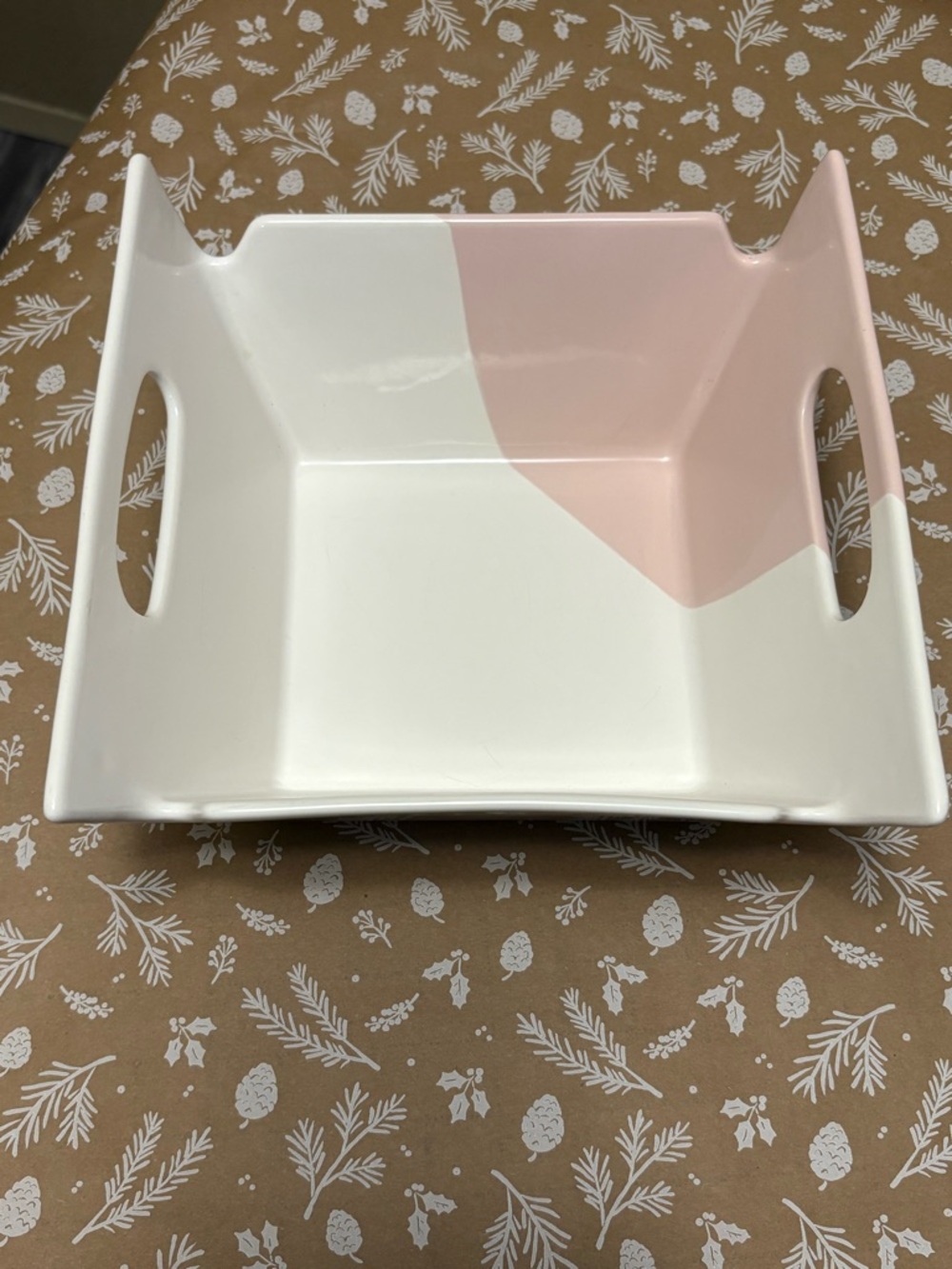 Classic Ceramic Serving Tray - White & Light Pink